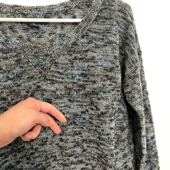 AMERICAN EAGLE Fireside Marled Sweater Blue Navy Blue Gold Metallic Cotton Small - Picture 10 of 16